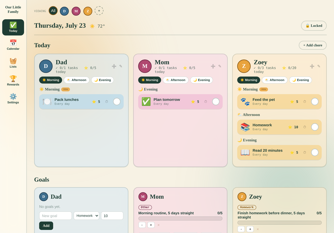 Our Little Family shared calendar week view