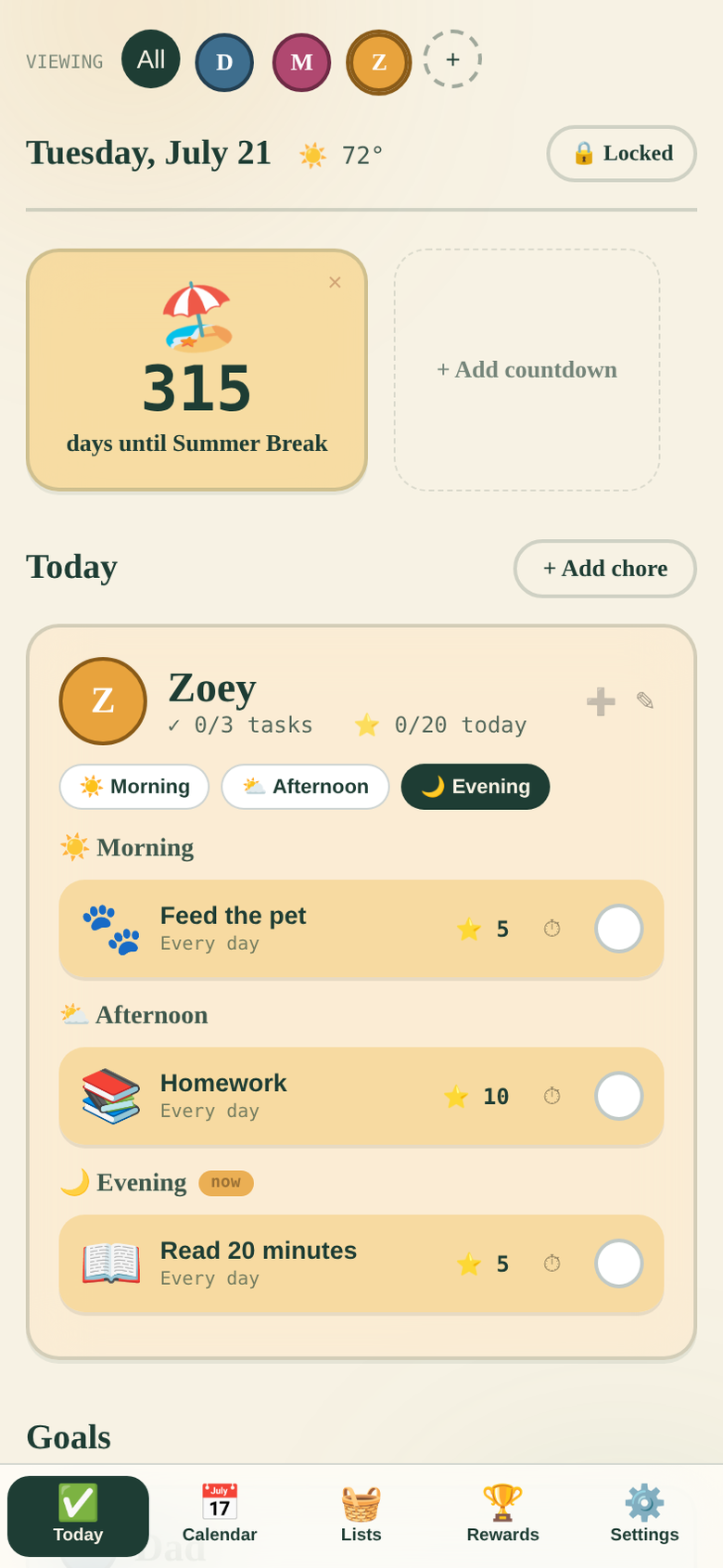 Our Little Family focused kid profile view on iPhone